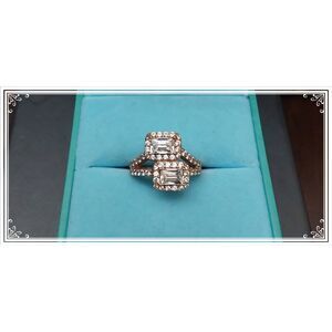 Vintage Tycoon Eterno Rose Gold Emerald Cut Double Halo Ring Sz 7